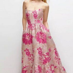 Dessy Collection Hibiscus Pink Floral Brocade High-Low Gown 3148HPJ